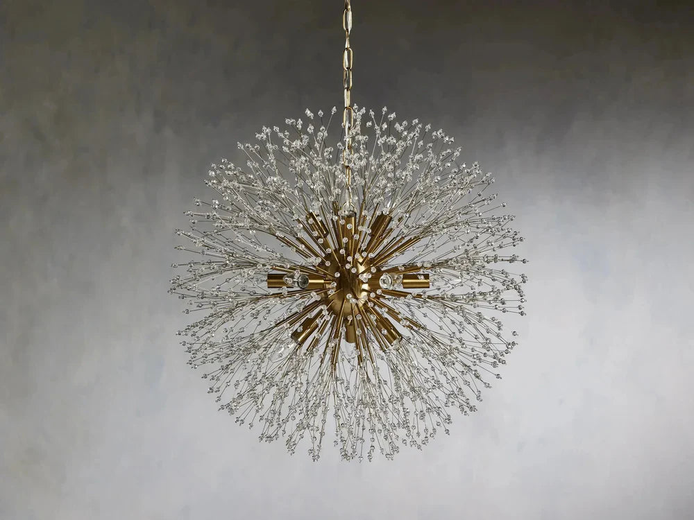 Elegant Dandelion Crystal Round Chandelier in Brass and Silver Finishes