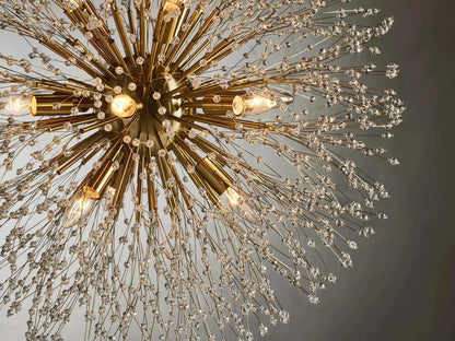 Elegant Dandelion Crystal Round Chandelier in Brass and Silver Finishes