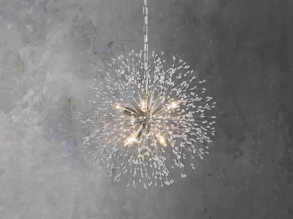 Elegant Dandelion Crystal Round Chandelier in Brass and Silver Finishes