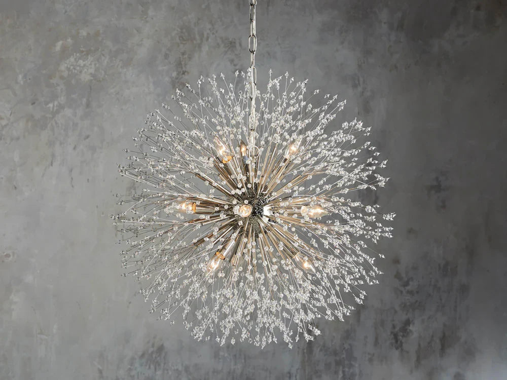 Elegant Dandelion Crystal Round Chandelier in Brass and Silver Finishes