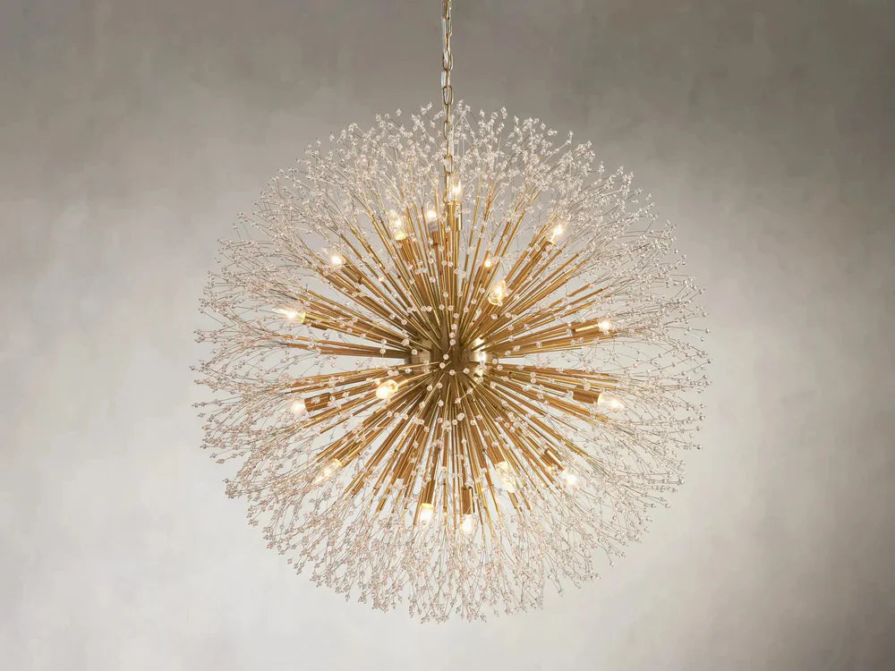 Elegant Dandelion Crystal Round Chandelier in Brass and Silver Finishes