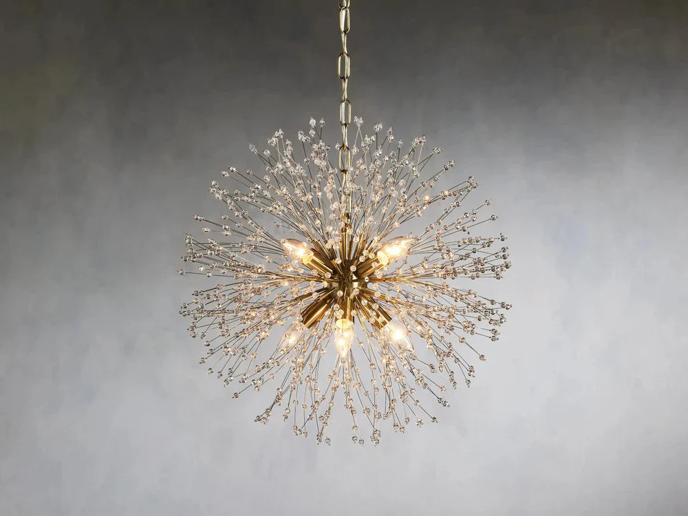 Elegant Dandelion Crystal Round Chandelier in Brass and Silver Finishes