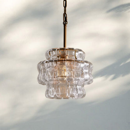 Ghiaccio Round Textured Glass Pendant Light in Brass or Bronze
