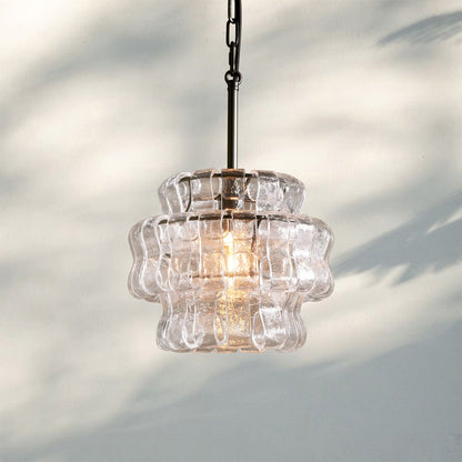 Ghiaccio Round Textured Glass Pendant Light in Brass or Bronze