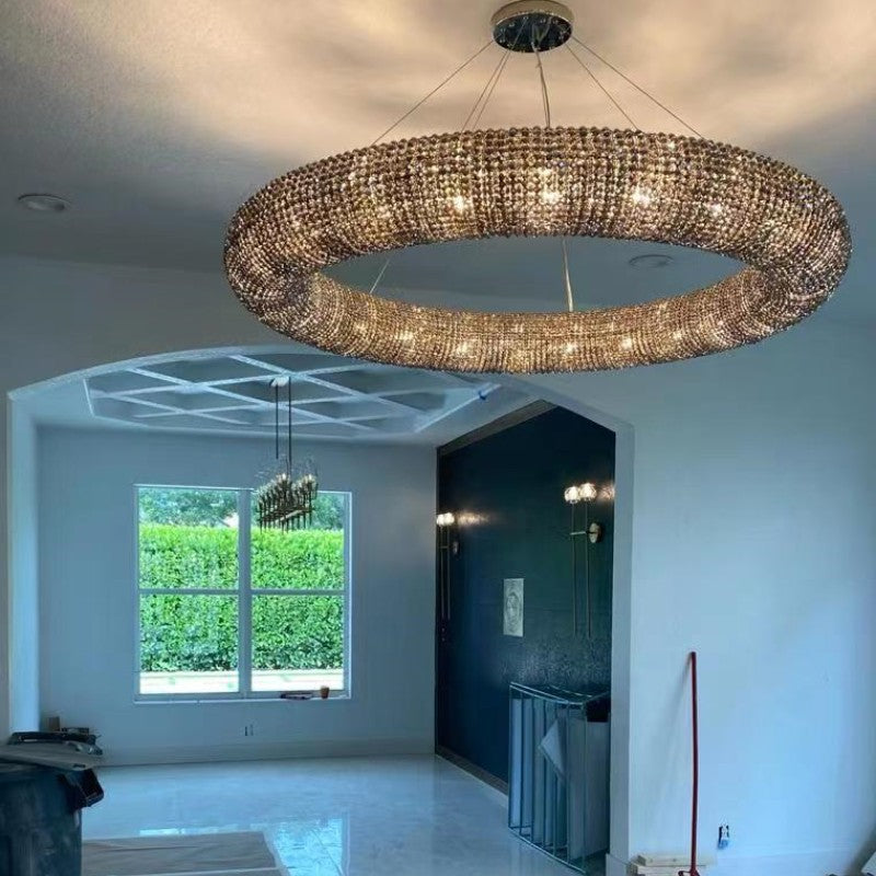 Customized Round Chandelier 59‘’- Full crystal, canopy 8''