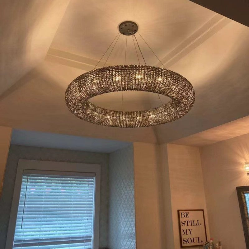 Customized Round Chandelier 59‘’- Full crystal, canopy 8''