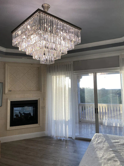 Extra Large Square Multi-layers Crystal Chandelier Modern Light