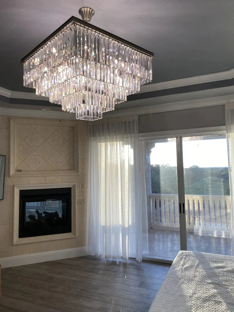 Extra Large Square Multi-layers Crystal Chandelier Modern Light