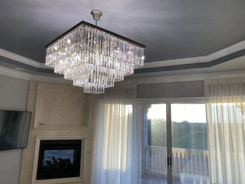 Extra Large Square Multi-layers Crystal Chandelier Modern Light