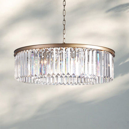 Leyland Crystal Round Chandelier Art Deco K9 Glass Iron Frame