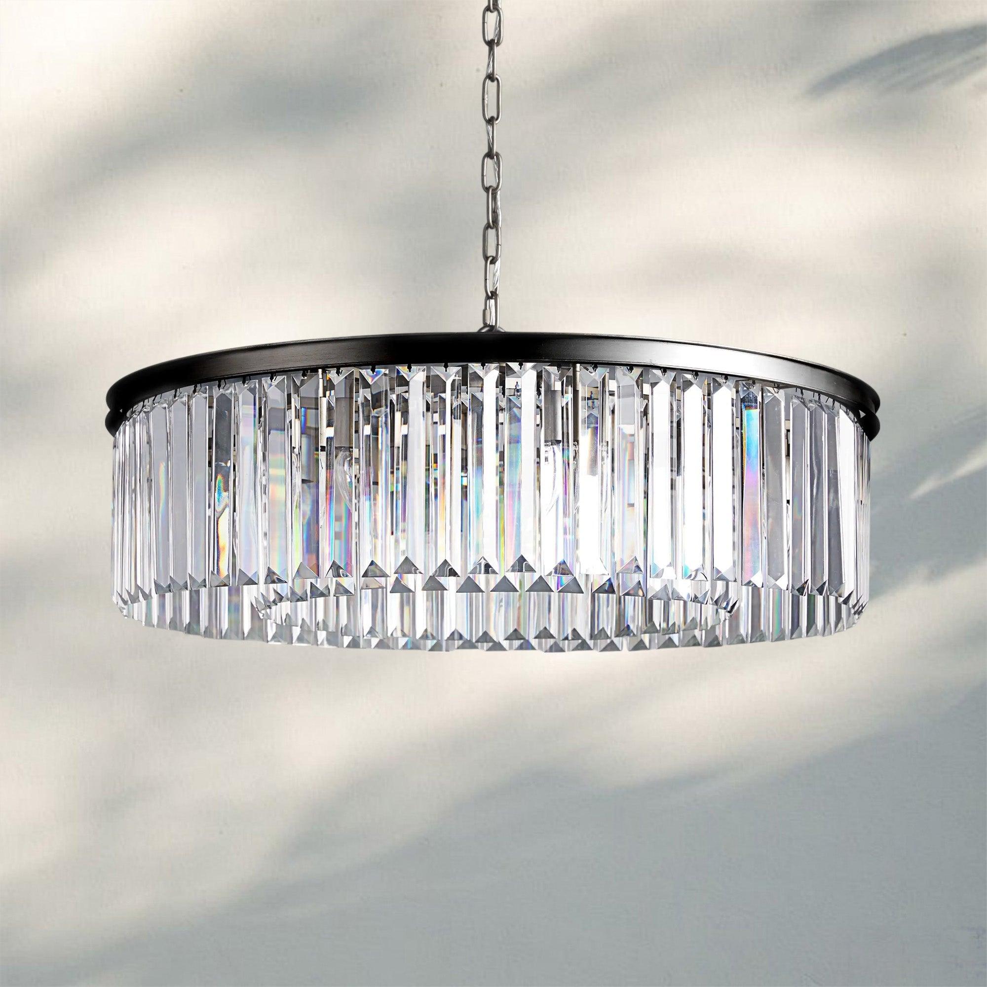 Leyland Crystal Round Chandelier Art Deco K9 Glass Iron Frame