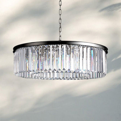 Leyland Crystal Round Chandelier Art Deco K9 Glass Iron Frame