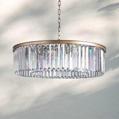 Leyland Crystal Round Chandelier Art Deco K9 Glass Iron Frame