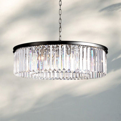 Leyland Crystal Round Chandelier Art Deco K9 Glass Iron Frame