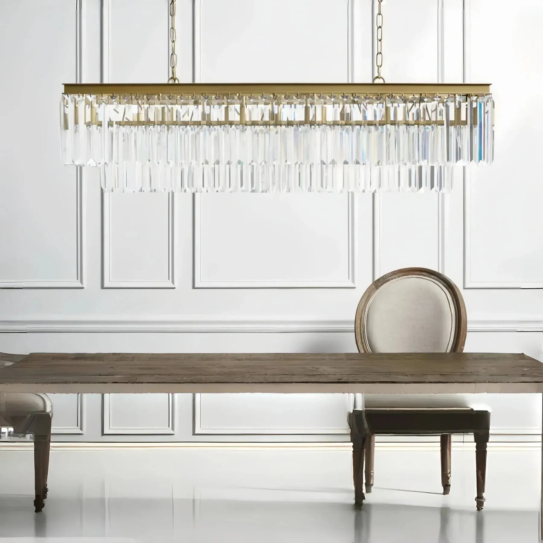 Glamorous Leyland Art Deco Crystal Rectangular Iron Linear Chandelier