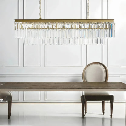 Glamorous Leyland Art Deco Crystal Rectangular Iron Linear Chandelier
