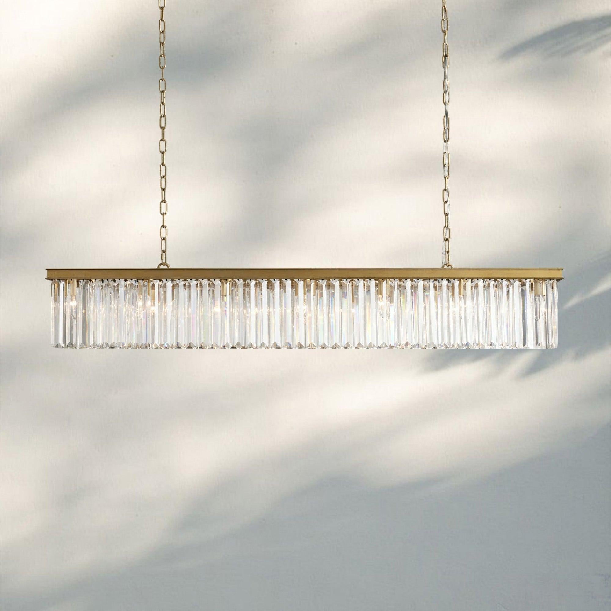Glamorous Leyland Art Deco Crystal Rectangular Iron Linear Chandelier