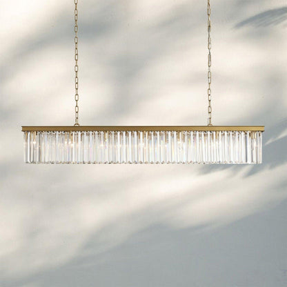 Glamorous Leyland Art Deco Crystal Rectangular Iron Linear Chandelier