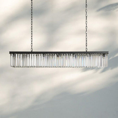 Glamorous Leyland Art Deco Crystal Rectangular Iron Linear Chandelier