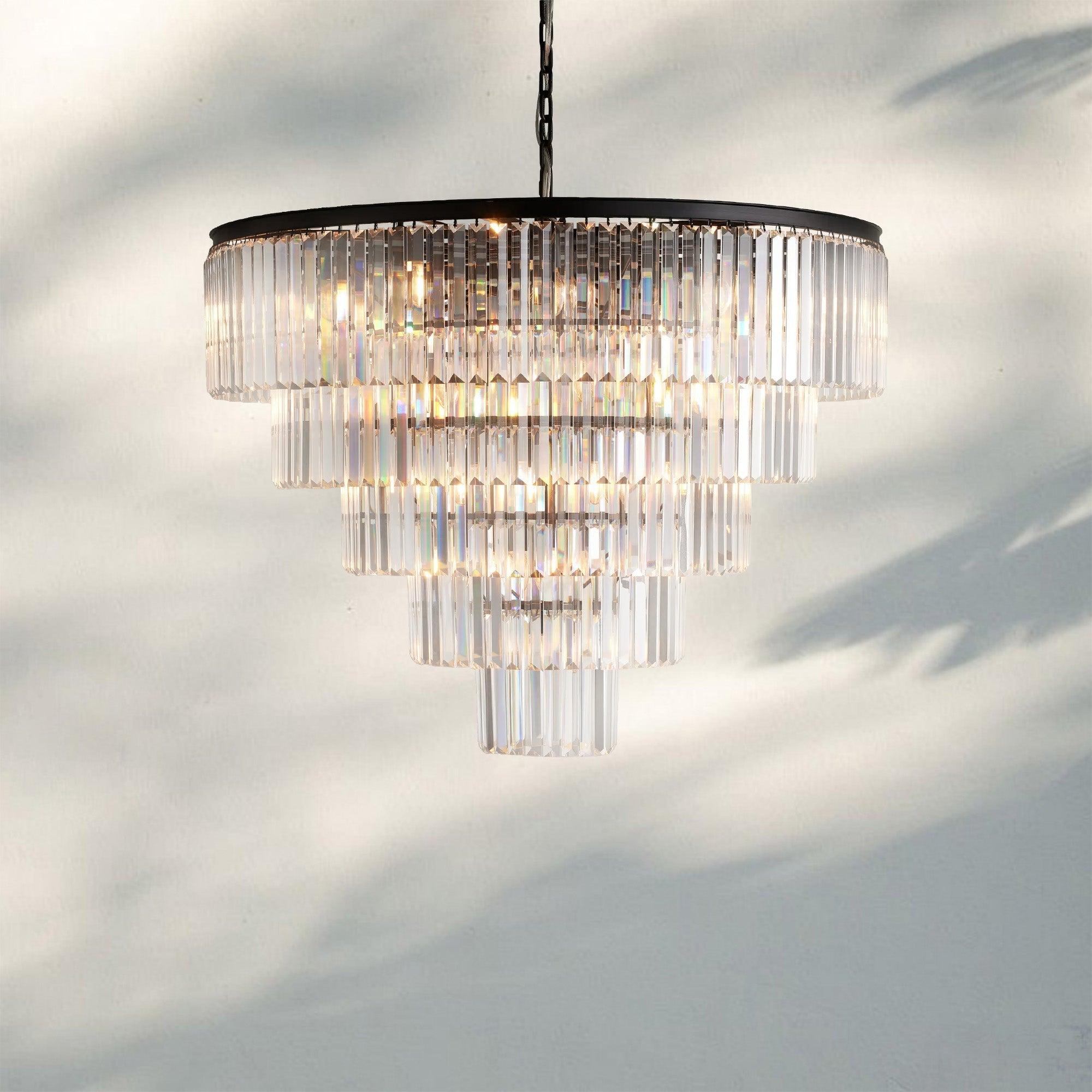 Leyland Tiered Round Chandelier French Art Deco Faceted Glass Steel
