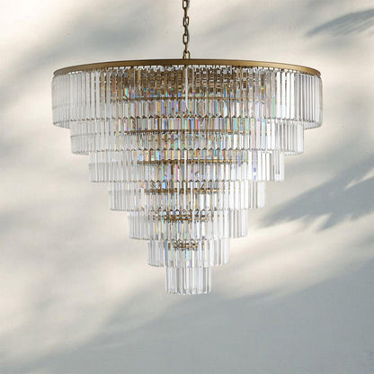 Leyland Tiered Round Chandelier French Art Deco Faceted Glass Steel