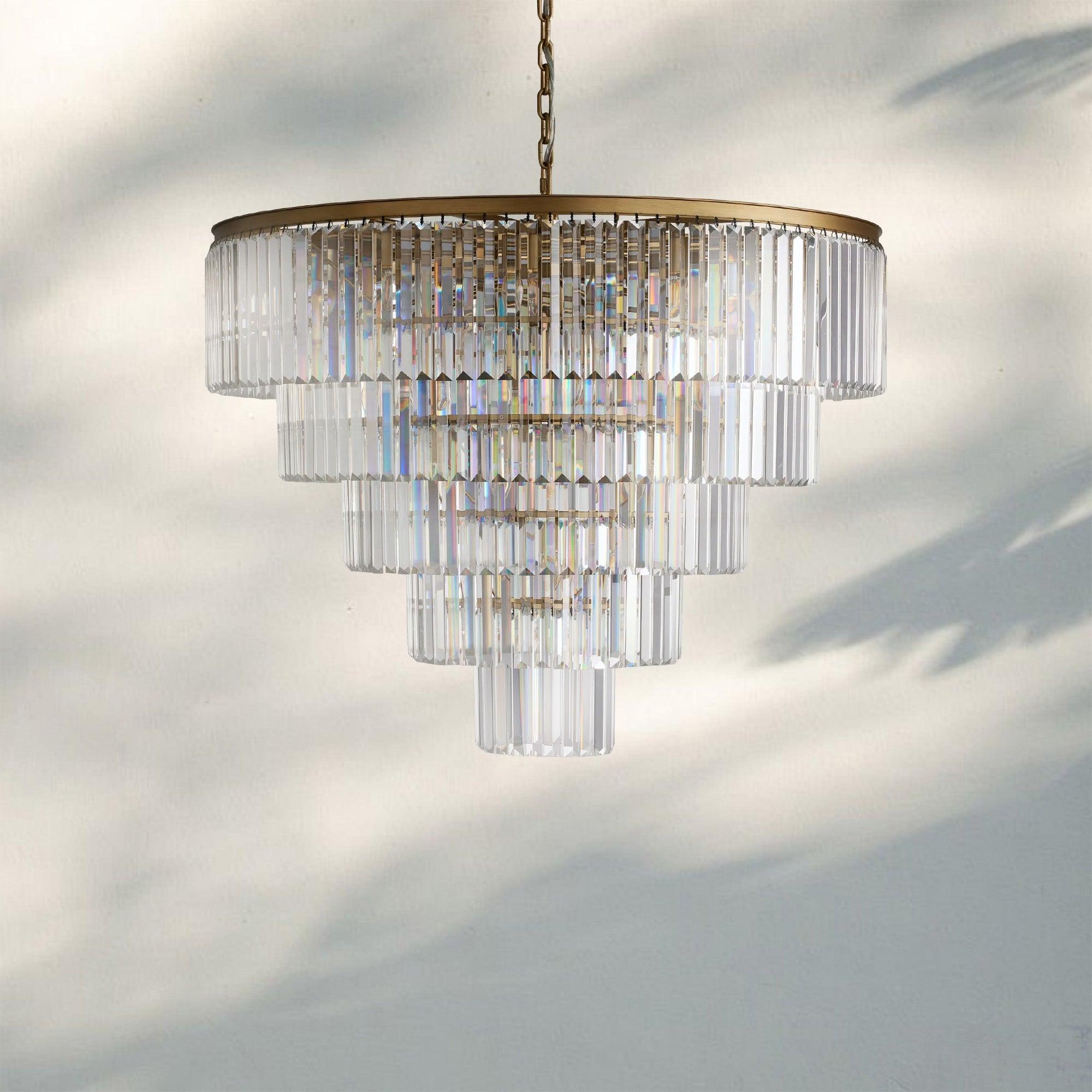 Leyland Tiered Round Chandelier French Art Deco Faceted Glass Steel
