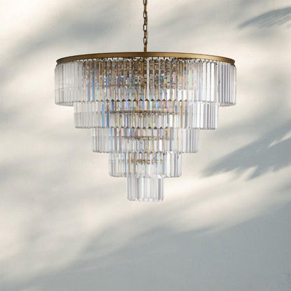 Leyland Tiered Round Chandelier French Art Deco Faceted Glass Steel
