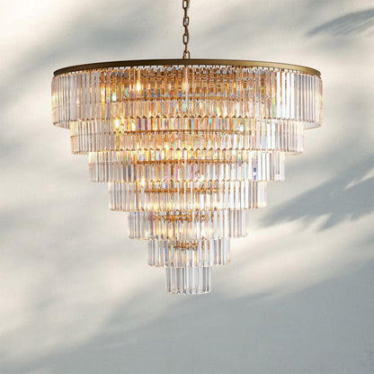 Leyland Tiered Round Chandelier French Art Deco Faceted Glass Steel