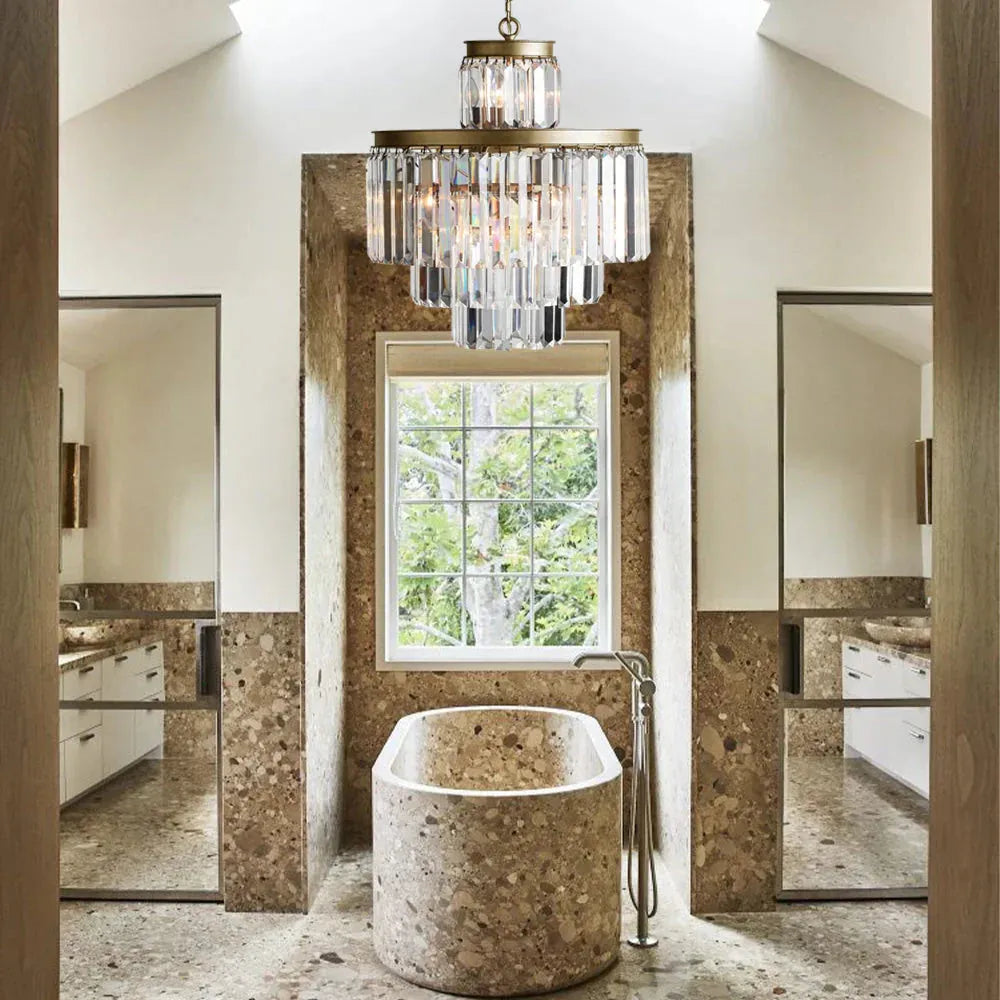 Leyland Tiered Round Crystal Chandelier in Antique Brass Finish