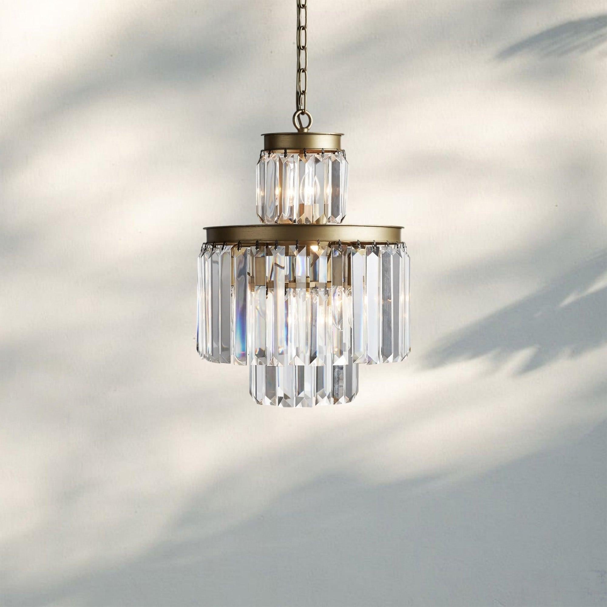 Leyland Tiered Round Crystal Chandelier in Antique Brass Finish