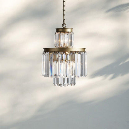 Leyland Tiered Round Crystal Chandelier in Antique Brass Finish
