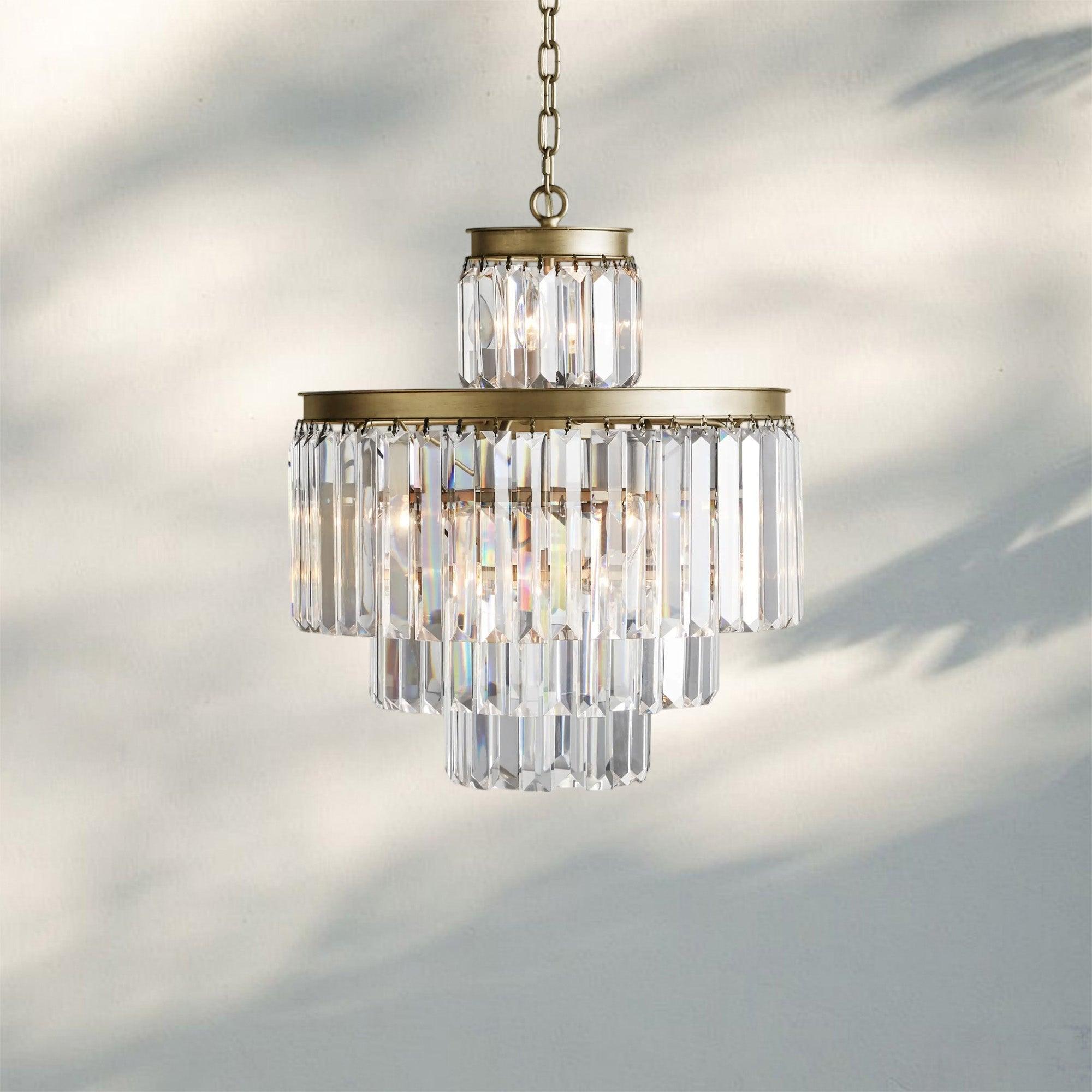 Leyland Tiered Round Crystal Chandelier in Antique Brass Finish