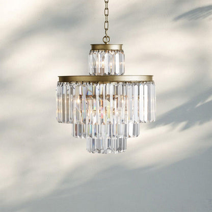 Leyland Tiered Round Crystal Chandelier in Antique Brass Finish