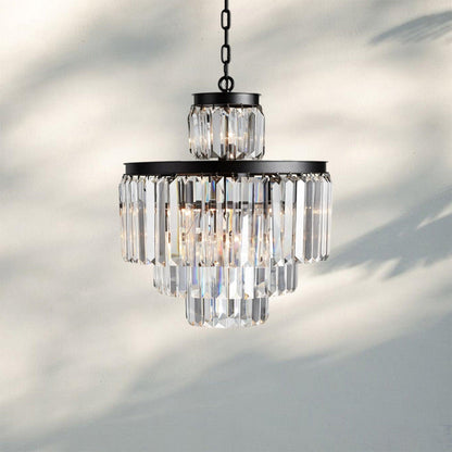 Leyland Tiered Round Crystal Chandelier in Antique Brass Finish