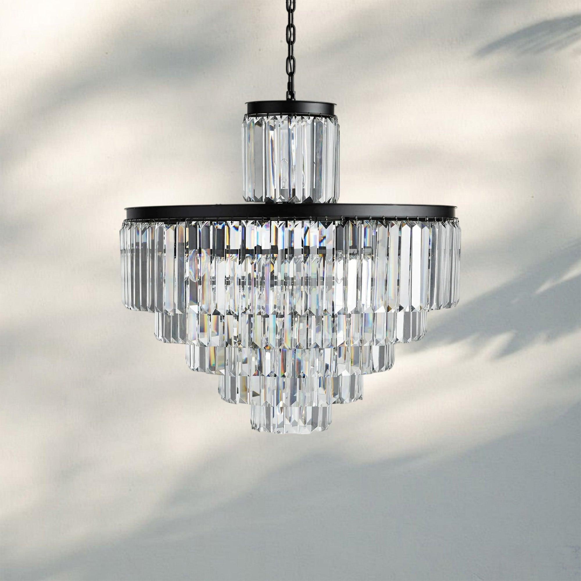 Leyland Tiered Round Crystal Chandelier in Antique Brass Finish