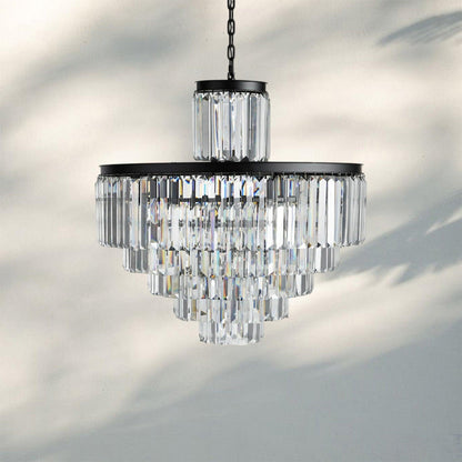 Leyland Tiered Round Crystal Chandelier in Antique Brass Finish