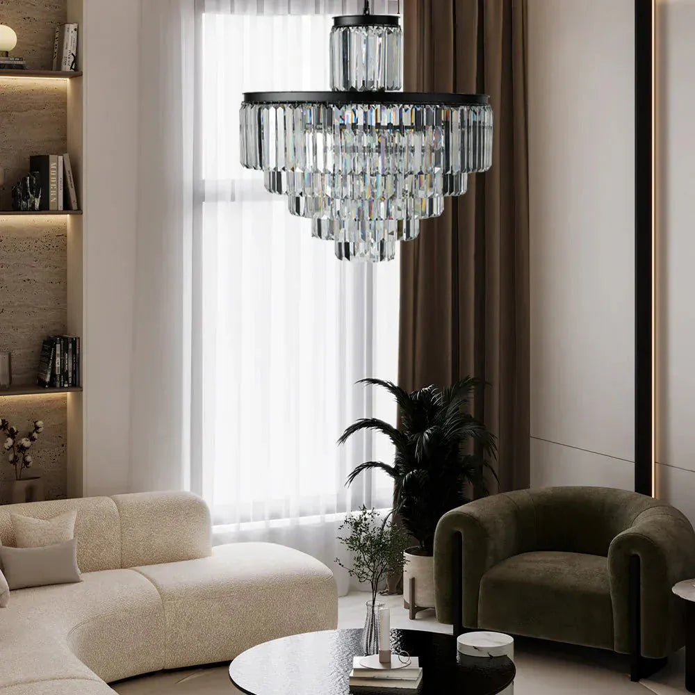 Leyland Tiered Round Crystal Chandelier in Antique Brass Finish