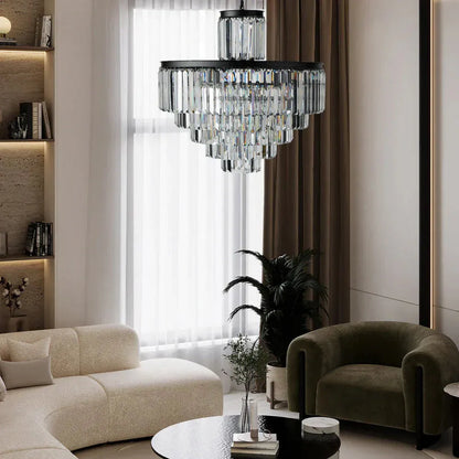 Leyland Tiered Round Crystal Chandelier in Antique Brass Finish