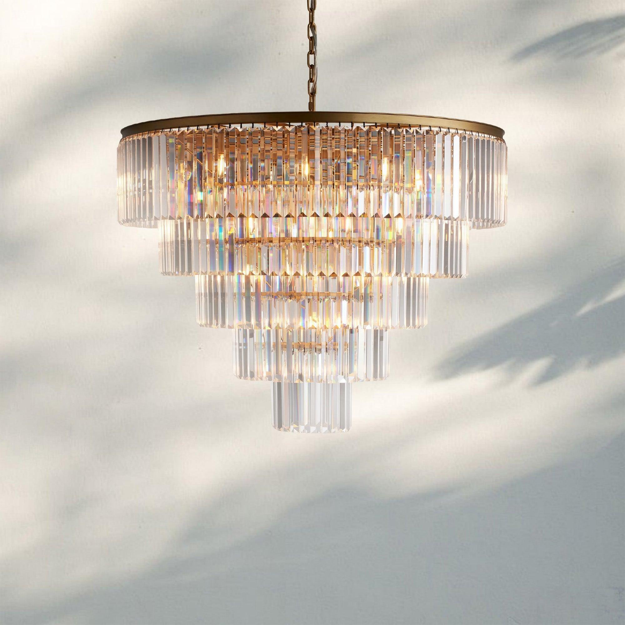 Leyland Tiered Round Chandelier French Art Deco Faceted Glass Steel