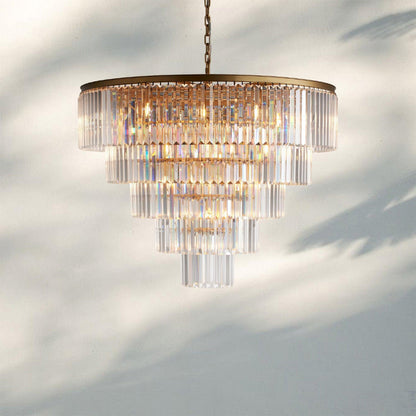 Leyland Tiered Round Chandelier French Art Deco Faceted Glass Steel