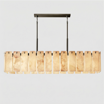 Belamette Alabaster Rectangular Chandelier in Brass and Bronze