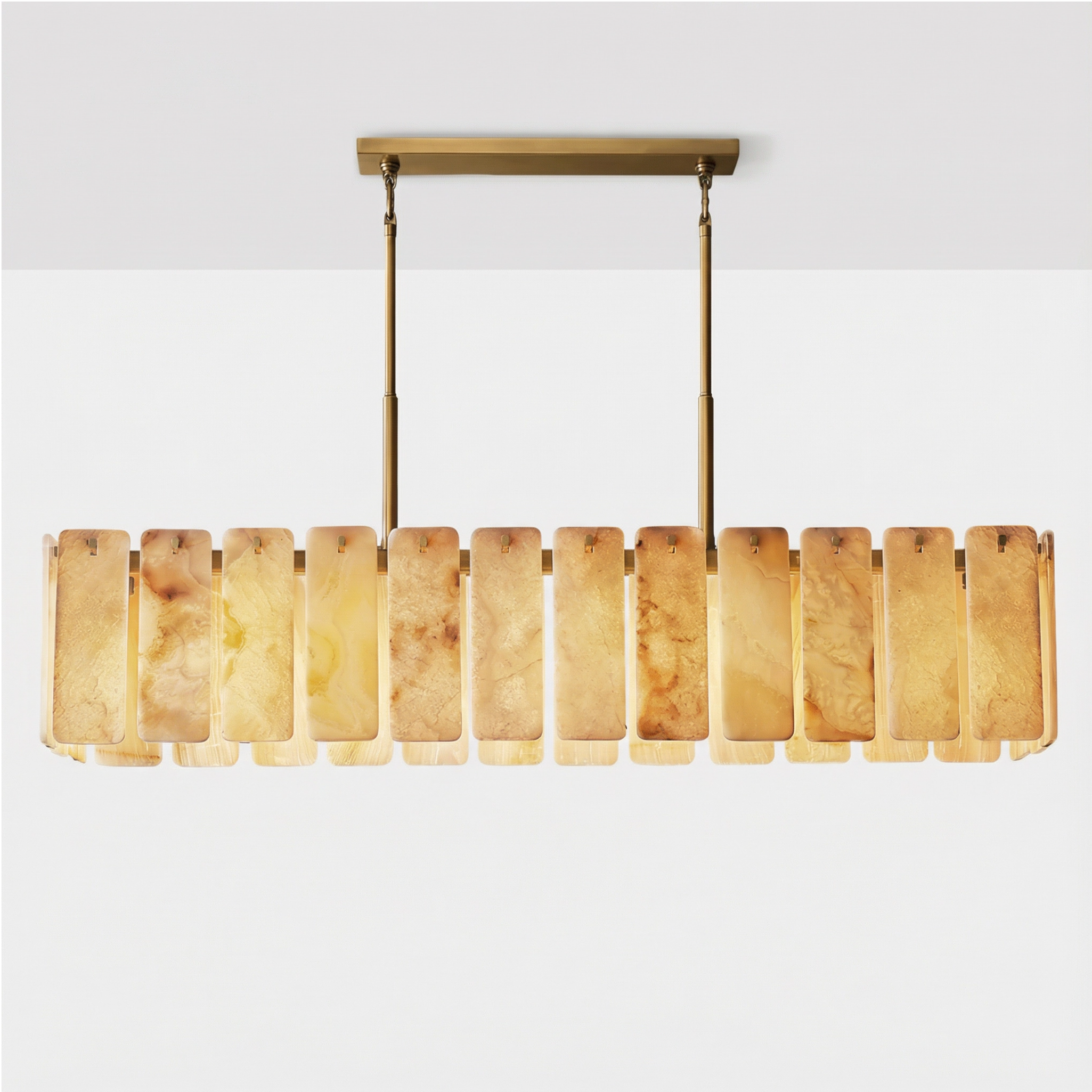 Belamette Alabaster Rectangular Chandelier in Brass and Bronze
