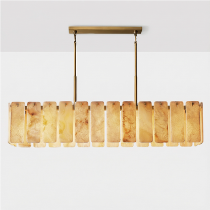 Belamette Alabaster Rectangular Chandelier in Brass and Bronze