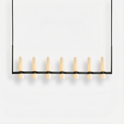 Crystalline Milk Glass Shaded Modern Linear Chandelier 59''/ 71"