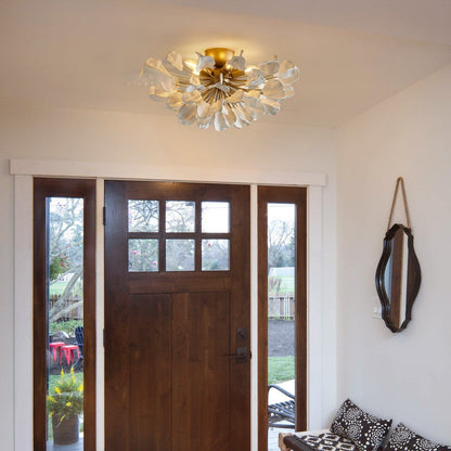 Lunaria Ceramic Petal Flush Mount Chandelier with Iron Frame