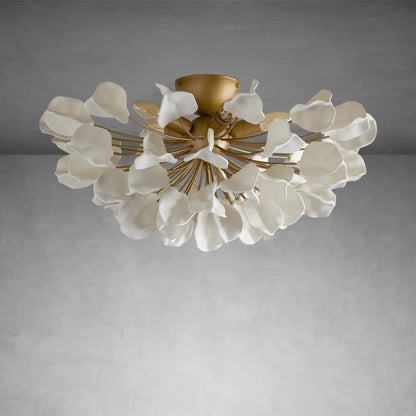Lunaria Ceramic Petal Flush Mount Chandelier with Iron Frame