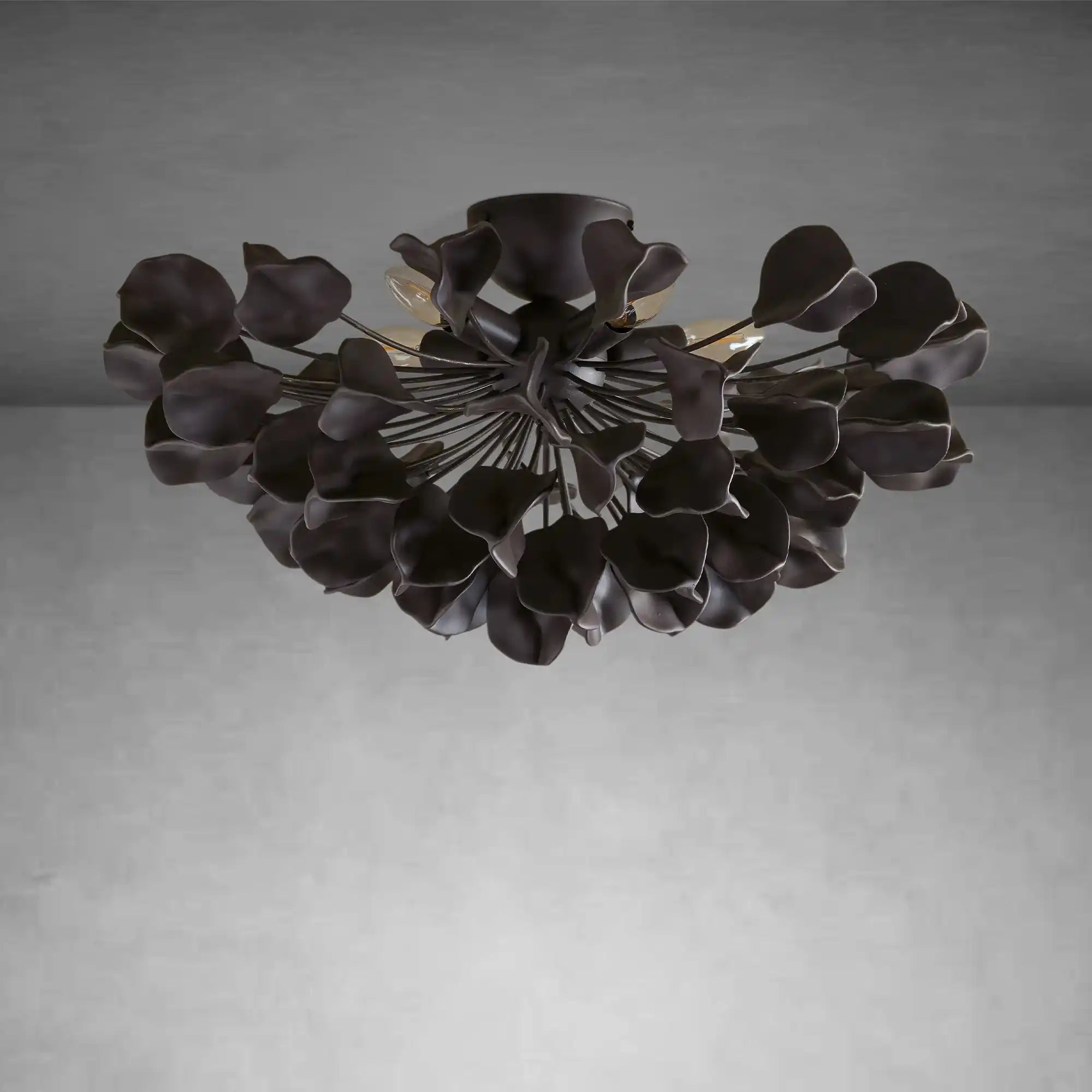Lunaria Ceramic Petal Flush Mount Chandelier with Iron Frame
