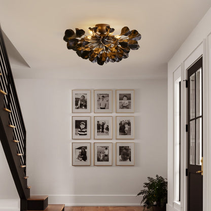 Lunaria Ceramic Petal Flush Mount Chandelier with Iron Frame