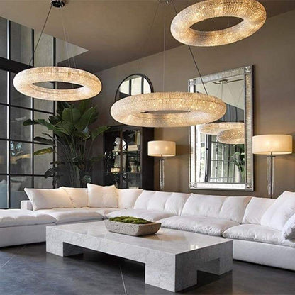 Customized Round Chandelier 59‘’- Full crystal, canopy 8''