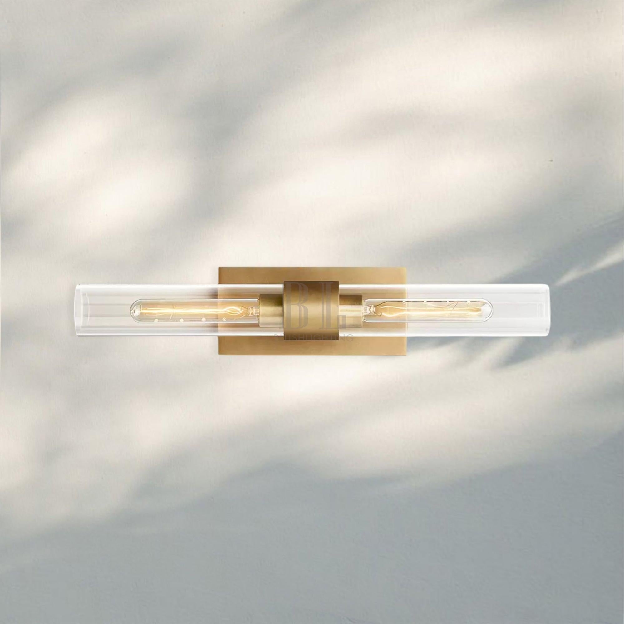 Modern Art Deco Linear Wall Sconce with Glass Cylinders, Elegant Steel Frame